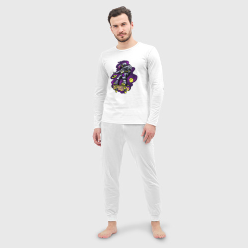 Мужская пижама с лонгсливом хлопок Space skateboard, цвет белый - фото 3