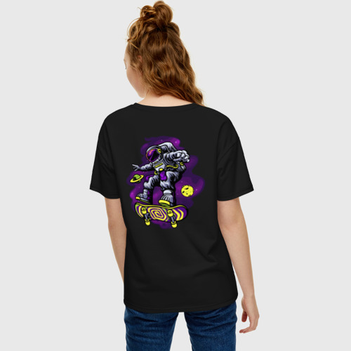 Женская футболка хлопок Oversize Space skateboard, цвет черный - фото 4