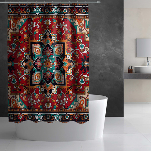 Штора 3D для ванной Текстура советского ковра с геометрическими узорами - фото 2