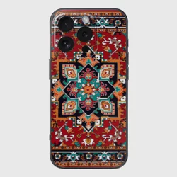 Чехол для iPhone 16 Pro силиконовый с защитой камеры Текстура советского ковра с геометрическими узорами