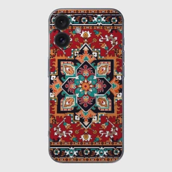 Чехол для iPhone 16 силиконовый с защитой камеры Текстура советского ковра с геометрическими узорами