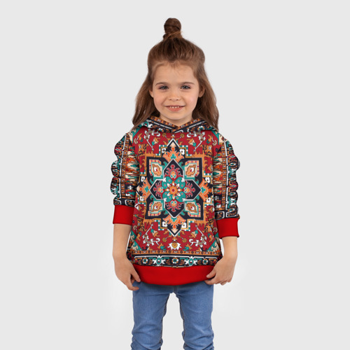 Детская толстовка 3D Текстура советского ковра с геометрическими узорами, цвет красный - фото 4