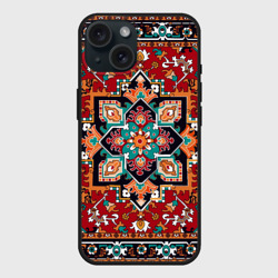 Чехол силиконовый для Apple iPhone 15 матовый Текстура советского ковра с геометрическими узорами