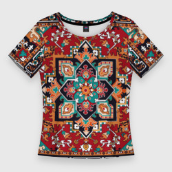 Женская футболка 3D Slim Текстура советского ковра с геометрическими узорами