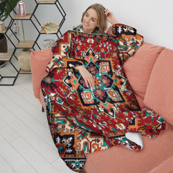 Плед с рукавами Текстура советского ковра с геометрическими узорами - фото 2