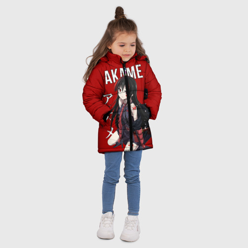 Зимняя куртка для девочек 3D с принтом Убийца Акаме на красном фоне, вид сбоку #3