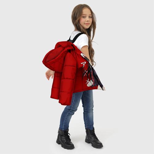 Зимняя куртка для девочек 3D с принтом Убийца Акаме на красном фоне, фото #4