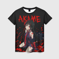 Женская футболка 3D Убийца Акаме на черно-красно фоне