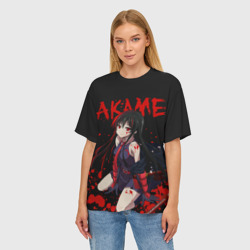 Женская футболка oversize 3D Убийца Акаме на черно-красно фоне - фото 2