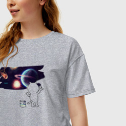 Женская футболка хлопок Oversize Котик рисует космос - фото 2