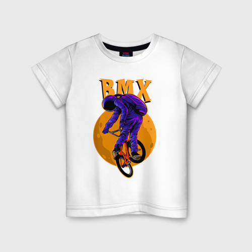 Детская футболка из хлопка с принтом BMX - moon - space, вид спереди №1
