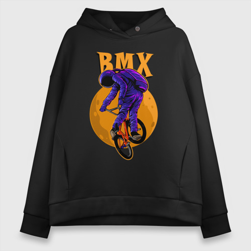 Женское худи Oversize хлопок BMX - moon - space, цвет черный