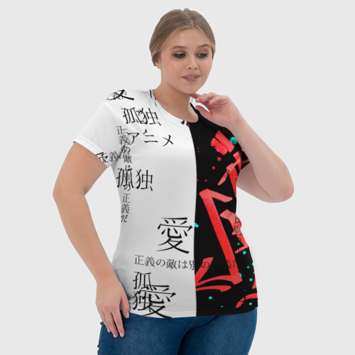 Женская футболка 3D Японские надписи, цвет 3D печать - фото 6