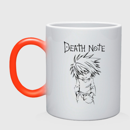 Кружка хамелеон Death Note black chibi, цвет белый + красный