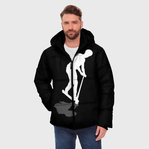 Мужская зимняя куртка 3D с принтом Самокат трюковой manual, фото на моделе #1