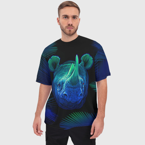 Мужская футболка oversize 3D Носорог, цвет 3D печать - фото 3