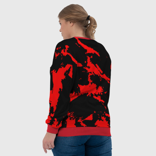Женский свитшот 3D с принтом Красный на черном, вид сзади #2