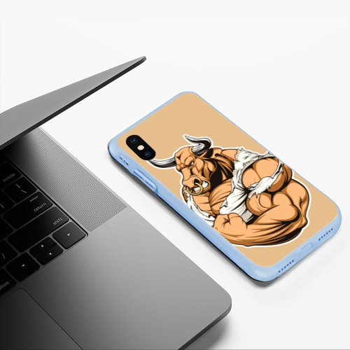 Чехол для iPhone XS Max матовый Bodybuilding B, цвет голубой - фото 5