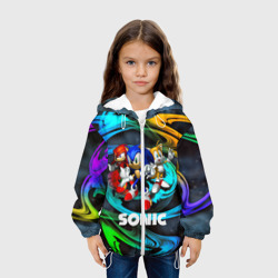 Куртка с принтом Sonic trio для ребенка, вид на модели спереди №3. Цвет основы: белый