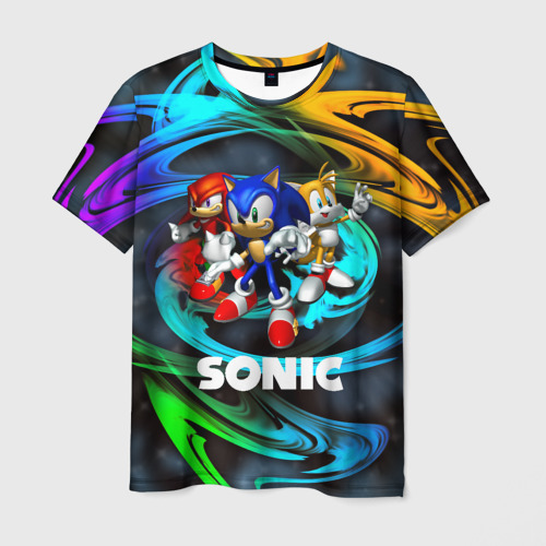 Мужская футболка с принтом Sonic trio, вид спереди №1