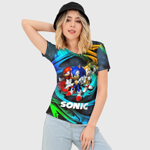 Женская футболка 3D Slim Sonic trio, цвет 3D печать - фото 3