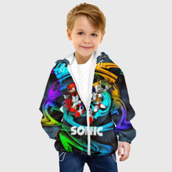 Куртка с принтом Sonic trio для ребенка, вид на модели спереди №2. Цвет основы: белый