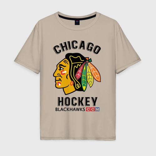 Мужская футболка хлопок Oversize с принтом Chicago Blackhawks NHL, вид спереди #2