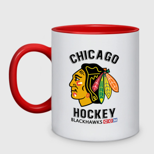 Кружка двухцветная Chicago Blackhawks NHL, цвет белый + красный