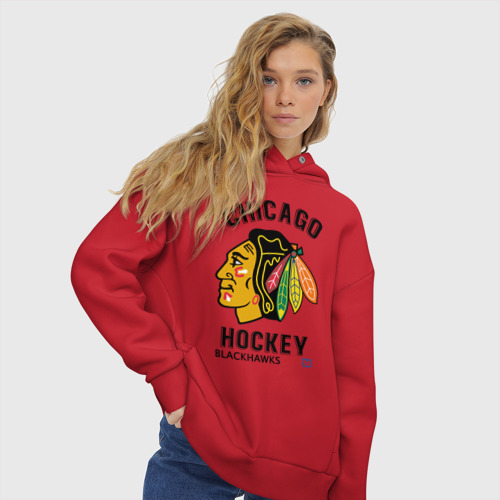 Женское худи Oversize хлопок Chicago Blackhawks NHL, цвет красный - фото 4