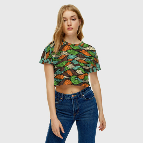 Женская футболка Crop-top 3D Абстрактные волны, цвет 3D печать - фото 3