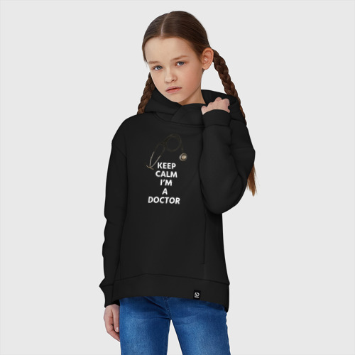 Детское худи Oversize хлопок Keep calm I'm a Doctor, цвет черный - фото 3