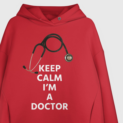 Женское худи Oversize хлопок Keep calm I'm a Doctor, цвет красный - фото 3