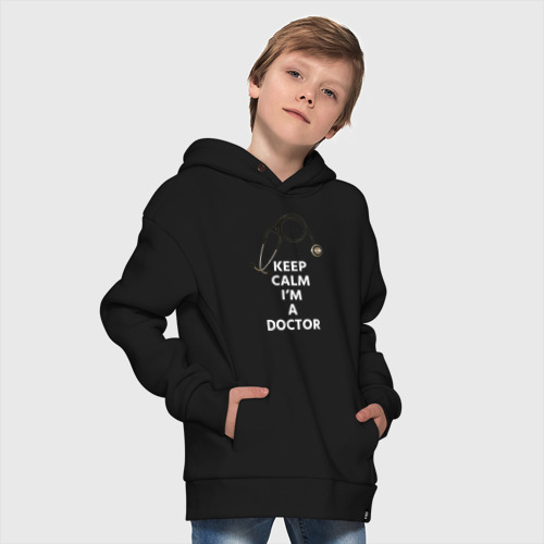 Детское худи Oversize хлопок Keep calm I'm a Doctor, цвет черный - фото 9