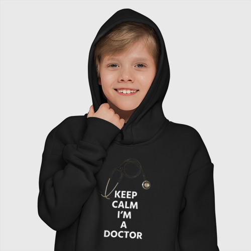 Детское худи Oversize хлопок Keep calm I'm a Doctor, цвет черный - фото 12