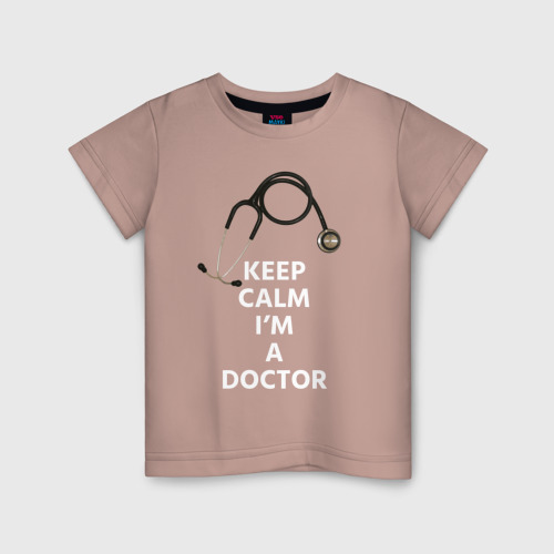 Детская футболка хлопок Keep calm I'm a Doctor, цвет пыльно-розовый