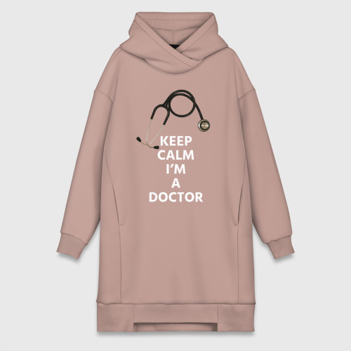 Платье-худи хлопок Keep calm I'm a Doctor, цвет пыльно-розовый