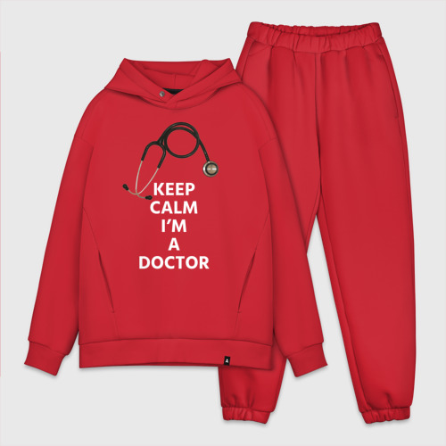 Мужской костюм oversize хлопок Keep calm I'm a Doctor, цвет красный