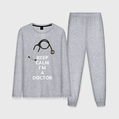 Мужская пижама с лонгсливом хлопок Keep calm I'm a Doctor, цвет меланж