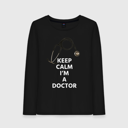 Женский лонгслив хлопок Keep calm I'm a Doctor, цвет черный