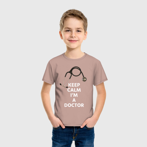 Детская футболка хлопок Keep calm I'm a Doctor, цвет пыльно-розовый - фото 3