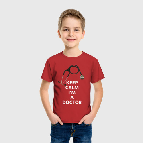 Детская футболка хлопок с принтом KEEP CALM I'M A DOCTOR, фото на моделе #1