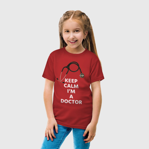 Детская футболка хлопок с принтом KEEP CALM I'M A DOCTOR, вид сбоку #3