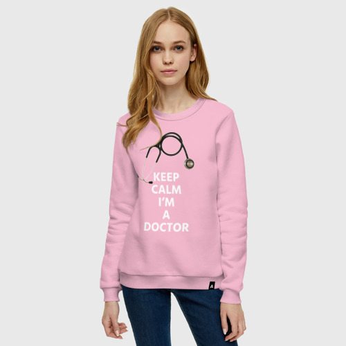 Женский свитшот хлопок Keep calm I'm a Doctor, цвет светло-розовый - фото 3