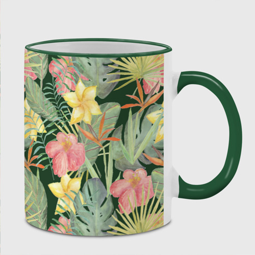 Кружка с полной запечаткой с принтом Тропические растения и цветы, вид спереди #2