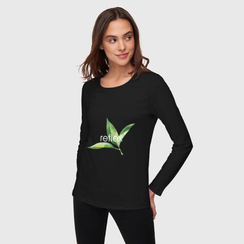 Женский лонгслив хлопок с принтом Reflex листья, фото на моделе #1