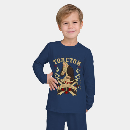 Детская пижама с лонгсливом хлопок Лев Николаевич, цвет темно-синий - фото 3