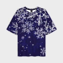 Мужская футболка oversize 3D Новогодние снежинки