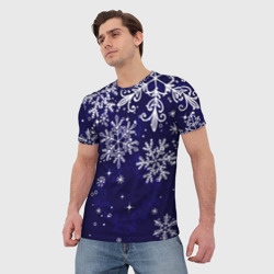 Мужская футболка 3D Новогодние снежинки - фото 2