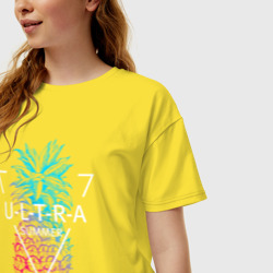 Женская футболка хлопок Oversize Ананас с надписью Ultra summer - фото 2