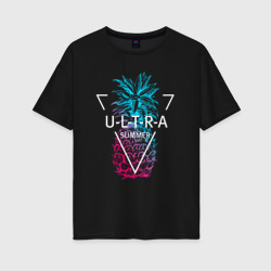 Женская футболка хлопок Oversize Ананас с надписью Ultra summer